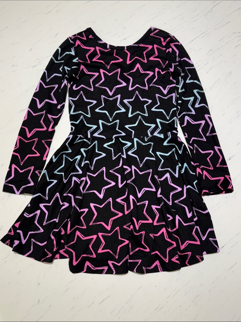 Pixielane Girls Black Star Print Long Sleeve Skater Dress Pink Purple Blue 4T
